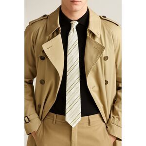 BURBERRY LONDON Silk Cream Beige Gray Striped Neck Tie Made in Italy